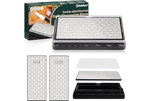 Kalolary dwustronna diamentowa ostrzałka do noży, płyta o strukturze plastra miodu z antypoślizgową podstawą do nożyczek, noży, narzędzi kuchennych na zewnątrz (ziarnistość 600/1200, 150 x 63 mm)