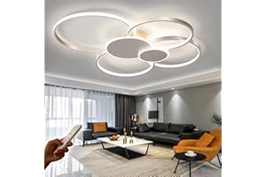 WJYCYN Ściemnialna duża lampa do salonu Lampa sufitowa LED 6-pierścieniowa Nowoczesne lampy sypialni z pilotem Oświetlenie sufitowe Metalowa akrylowa Lampy sufitowe Biuro jadalnia (Biały, L100cm 98W)