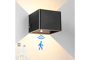 GeyouLux 5W Applique Murale Interieur Rechargeable avec Détecteur de Mouvement,LED Lampe Murale Sans Fil avec Interrupteur 3000K, USB Appliques Magnétique à Piles Noir,Pour Couloir,Escalier (Noir)