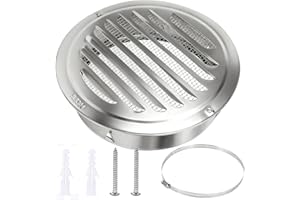 ENUTROF Griglia di Ventilazione 180mm 304 Acciaio Inox Rotonda Griglia Aerazione Tonda con Rete Anti-insetto e Fibbia per Uso Interno ed Esterno (180mm)