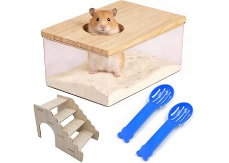 LIULINY Hamster sandbadbehållare, hamster toalett med stege 2 spade, 18,5 x 12,5 x 8,5 cm sandbadbeh - Amazon Deal & Rabatt