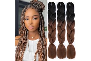 Jooceebaby Kunsthaar Zum Einflechten Easy Braid Vorgedehnte Braids Extensions Schwarz/Kupfer HaarverläNgerungen 24 Zoll 3packs Haar Zum Einflechten Braids ZopfverläNgerungen (Black/Dark Brown)
