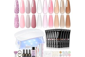 PEACECOLOR Gel Unghie Ricostruzione Completo con Lampada 10 Colori Trasparente Rosa Nude Arancia Marrone Gel e Base Coat Top Coat Matte Top Coat con gli Strumenti Decorazioni per Unghie Builder