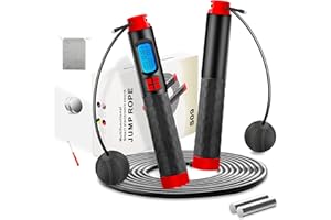 AMLGG Skipping Rope, Speed Rope for Fitness, Skipping Rope with Weights with Calorie Counter, Improved Chip and TPE Slip Handles for Training, Boxing, Rope Skipping for Fitness Women, Men