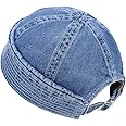 HUIYAO Washed Denim Beanie Hat Vintage Docker Cap for Men Women, Fashion Leisure Brimless Cuff Rolled Harbour Hat Adjustable Fisherman Caps