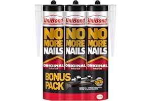 UniBond No More Nails Original, Heavy-Duty Mounting Adhesive, No Nails Strong Glue for Wood, Ceramic, Metal etc., White Instant Grab Adhesive, Pack of 3 (3 x 365g Cartridges)