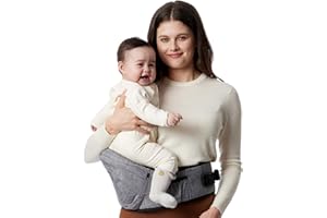 Momcozy Hüftsitz-Babytrage - Originaler 3D-Bauchschutz & EVA-Massageplatte, mit verschiedenen Taschen für Neugeborene und Kleinkinder bis 20 kg (Grau, Mittelgroß)