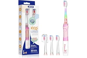 Seago Spazzolino Elettrico Bambini dai 3-12 Anni con Timer di Spazzolamento e Lampade a LED Colorate e 4 Setole Morbide Testine Idea Regalo per Ragazzi e Ragazze SGEK6/SG977 (Rosa)