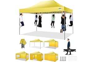 COBIZI Carpas Plegables, Carpa de Jardín de 3 x 4,5m Plegable, Impermeable Pop Up Gazebo Carpas con 4 Paredes Laterales,Toldo al Aire Libre Carpas para Jardin, Terraza, Camping, Amarillo