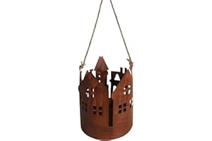 ‎UNUS UNUS Decorative Rust Lantern for Hanging with Jute Cord, Patina Lantern for Garden, Patio, Balcony and Home