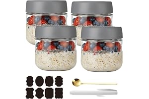 CNKHDZ 4 st Overnight Oats-glas, Overnight Oats-glas med lock, måltidsförberedelse, återanvändbara burkar för hemlagad marmel