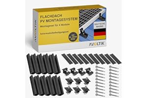 Avoltik Solarpanel Halterung Flachdach I Set für 4 Panele I Solarmodul Halterung Balkonkraftwerk I Flachdach Halterung für PV Module I Solarmodulbefestigungsset mit verstellbarer Endklemme von 30-35mm