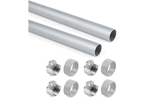 Emuca - Kit tubo per armadio rotondo D. 28, 750 mm, alluminio, Anodizzato opaco, Lotto di 2