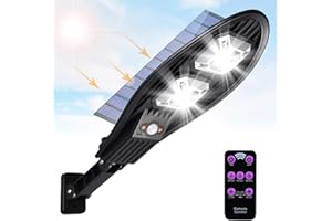 longziming Solar Street Lights Outdoor, 20W Security Light with Motion Sensor, 3 Lighting Modes, 60 Bright COB, Infrared Remote Control, IP65 Waterproof Wall Lamp for Outside Wall, Garden, Street