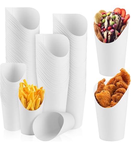 Lot De 100 Cornets à Frites En Papier Kraft - Tasses Porte-frites Jetables - Pour Fêtes, Snacks, Popcorn
