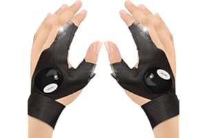 CestMall Guantes de Pesca al Aire Libre, 2 Guantes de Linterna LED Guantes de iluminación Nocturna sin Dedos, Correa mágica Dedo Pulgar Guante de Bicicleta para Senderismo Camping Emergencia- 1 par