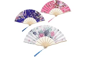 TMZELOA Solfjädrar set om 3 handsolfjädrar – sidentyg, färgglada, vikbara, stabila – japansk solfjäder för kvinnor, cosplay, bröllop, sommar, dekoration, gåva