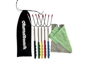 OhanaBeach®Grillspieße Grillgabel5-teiliges Set，teleskopierbar30cm-116cm，Verwendet für Camping, BBQ, Grillparty usw.grillspieße lagerfeuer，stockbrot spieße lagerfeuer ，grillspieße ausziehbar