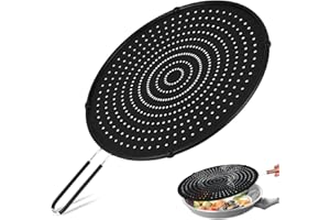 TaoTazon Silicone Splatter Screen for Frying Pan, 13 Inch Universal Frying Pan Splatter Guard - Prevents Mess and Oil Splashes, Multi-Use Heat Resistant Frying Pan Cover for Cooking & Frying(Black)