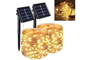 Qxmcov Guirlande Lumineuse Exterieur Solaire, [Lot de 2] 12M 120 LED Guirlande Lumineuse Solaire, 8 Modes Étanche Fil de Cuivre Décoration Lumière, pour Jardin, Balcon, Terrasse, Mariage, Fête