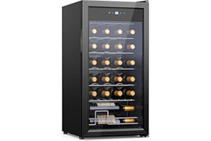WIE Weinkühlschrank Compressor 82 Liter 28 Flaschen Getränkekühlschrank Kleiner Weinschrank Klein mit Glastür,Vollglas-Designtür mit LED Touchpanel,Anti-UV, Wine Fridge 5-18°C
