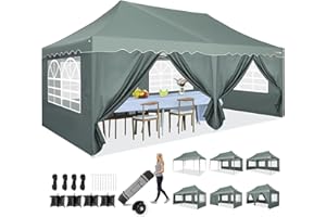 HOTEEL Gazebo 3m X 6m Pop Up Gazebo with Sides 3m X 6m Marquee Gazebo with Sides Waterproof Gazebo Party Tent with Roller Bag & 4 Weight Bags for Party, Garden, Outdoor, Commercial, UV 50+, Grey