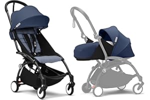 Poussette Stokke YOYO3 avec pack nouveau-né et pack couleur 6+ - Comprend un cadre noir, un pack couleur YOYO 6+ (Air France Blue) et un pack nouveau-né 0+ (Air France Blue)