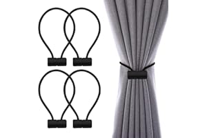 VEGCOO 4 Stück Magnetische Gardinen Raffhalter, Schwarz Gardinen Halter mit Magneten, Vorhang Halter Raffhalter für Gardinenklammern Vorhänge Zuhause, Büro, Dekoration