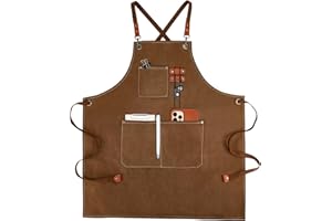 APRONPANDA Canvas Work Aprons for Men with Pockets,Adjustable Strap and Large Pockets Apron,Kitchen Cooking Baking Chef Apron