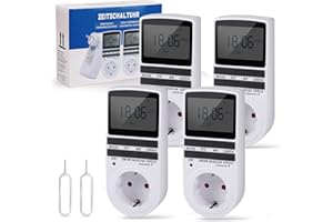 ‎HAPPYGOO Nach Maß Deutsche Ausführung Zeitschaltuhr Digital - 4 PCS | Digitale Elektrische Zeitschaltuhr Steckdose mit Deutsche System und Tasten | 10 konfigurierbare Programme | 12/24h Modus, Weiß