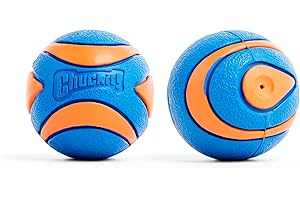 ChuckIt! Ultra Quietscher Hundeball, langlebiges schwimmendes Hundespielzeug aus Gummi mit hoher Sprungkraft, kompatibel mit kleinen Werfern, blau und orange, klein, 2 Stück