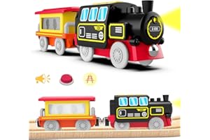 LiRiQi Pociąg na baterie, drewniany pociąg elektryczny zestaw zabawek magnetycznych, zestaw pociągu dużych prędkości, zabawki dla chłopców i dziewcząt od 3 lat