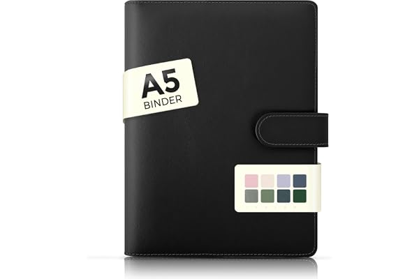 SKYDU Binder, ringbok A5, konstläder, påfyllningsbar, budgetbinder för anteckningar (invändigt papper ingår ej), arrangör för