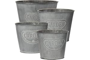 Oairse Set de 4 maceteros Fabricados en Acero galvanizado decoración Moderna y maceteros, maceteros Decorativos de Zinc para Interior y Exterior