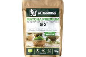 AMOSEEDS Tè Verde Matcha in polvere Bio 70G | Grado Premium, Origine Giappone, Kagoshima | 100% Naturale, Puro e Biologico | Qualità superiore