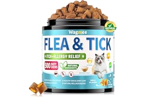 WAGMEE Natural Cat Flea and Tick Support – 500 Crunchy & Creamy Chews, Cats Fleas Supplement Chews with Nourished Skin & Coat Health, Cat Flea Support Chewables for All Breeds & Ages, Chicken Flavor
