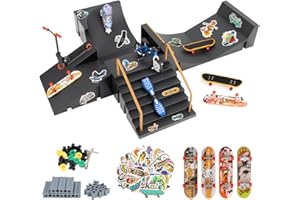 BRITPICK Finger Skateboards Ramp Set, 6 in 1 Fingerboard Skatepark Deck with 6 Skateboards 6 Fingerboard Ramps & Display Holder, Mini Finger Toy for Kids Adults Birthday Gift (Black)