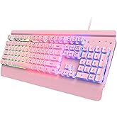 Dacoity Pink Creamy Keyboard, 104 Keys All-Metal Panel, Rainbow LED Backlit Silent Gaming Keyboard, Wrist Rest, PBT Keycap, A
