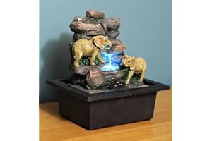 HH HOME HUT Tabletop Water Fountain, Meditation, Desktop, Indoor Waterfall Feature LED lights Office Decoration Relaxation Zen Chill Relaxed Mellow Gift Feng Shui Elephant 24cm High
