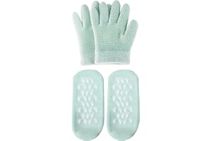 Anwangda Feuchtigkeitshandschuhe Socken Set, Anti-Rutsch Gel Fußpflege Socken und Spa Softening Feuchtigkeitspflegehandschuhe für Trockene Rissige Raue Haut (Grün)