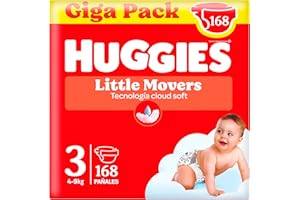 HUGGIES Little Movers Pañales para Bebé con Diseños Disney Talla 3 (4-9 kg), Comodidad para la Piel 24/7, 3 Packs de 56, Total 168 Pañales