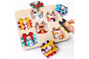 XIMISHOP Christmas Peg Puzzles，Cute Box snowman Penguin Peg Wooden Toys for Xmas Girls Boys Early Education Toys Birthday present