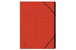 Exacompta 540705E Premium teczka segregująca zszyta z bardzo mocnej tektury Colorspan A4 7 czarnych przegródek i 2 gumki narożne nadruk organizacyjny, czerwona