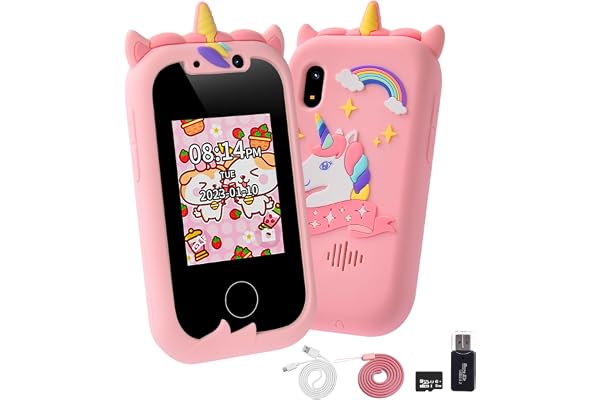 Ainiv Téléphone Portable pour Enfant Jouet d'apprentissage, Jouets Electroniques Educatifs avec Carte SD 8G Podomètre Caméra Lampe Poche, Cadeau pour Enfants 4-10 Ans - Rose