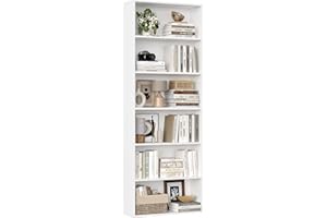 FirFurd Libreria Scaffale per Soggiorno, Libreria a 6 Ripiani,Scaffale Portaoggetti Porta Libri in Legno,Mobiletto Multiuso per Cucina, Ufficio, Studio 60x23,5x180cm (Bianco)