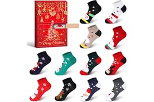 Dihope Adventskalender julstrumpor dam 12 par bomull gosiga strumpor roliga färgglada strumpor vinter varma julklappar med ju