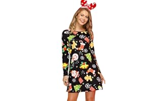 For G and PL Women Christmas Long Sleeve Xmas Printed Casual A-Line Dress S-XXL