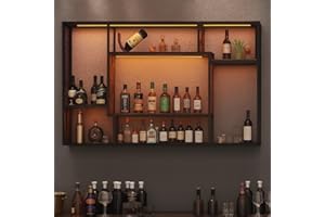 ‎YOURLITE YOURLITE Weinregal Wand mit LED-Beleuchtung Metall, Bar Regal mit LED-Licht, Wandmontage Wine Display-Ständer, 3 Ebenen Weinregal Metall, für Bars, Wohnzimmer, Küche, Restaurant, Schwarz