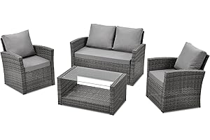 ‎SVITA SVITA Roma Polyrattan Lounge Rattan Garten Möbel Set mit Sofa und Sessel Gartenlounge Essgruppe mit Tisch Grau