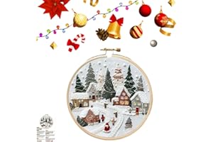 ASSLYE Christmas Embroidery Kits,Cross Stitch Kits for Adults Beginners,DIY Handmade Christmas Craft Kits for Adults with Hoop Cloth Needles Threads,Xmas Gift